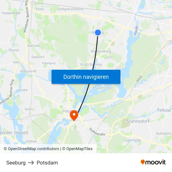 Seeburg to Potsdam map