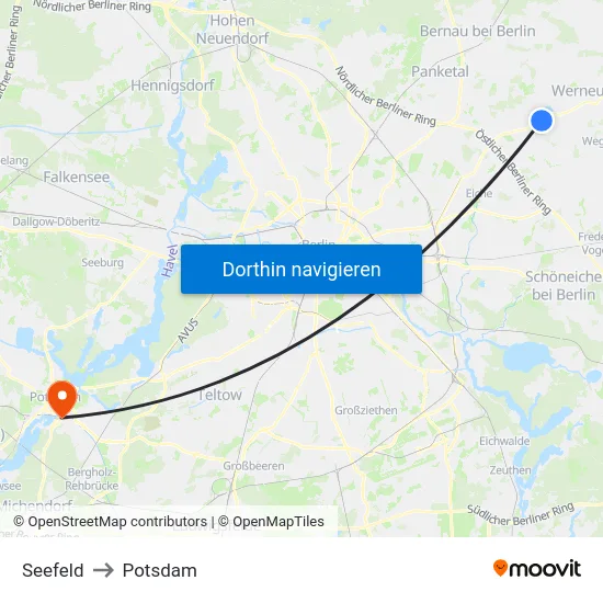 Seefeld to Potsdam map