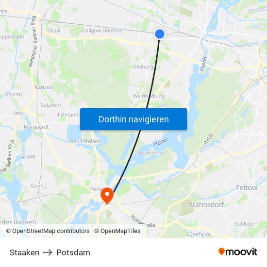 Staaken to Potsdam map