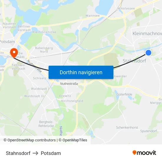 Stahnsdorf to Potsdam map