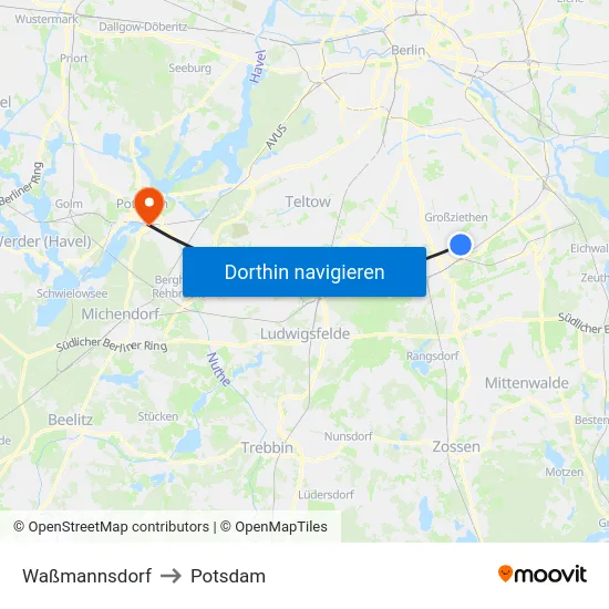 Waßmannsdorf to Potsdam map