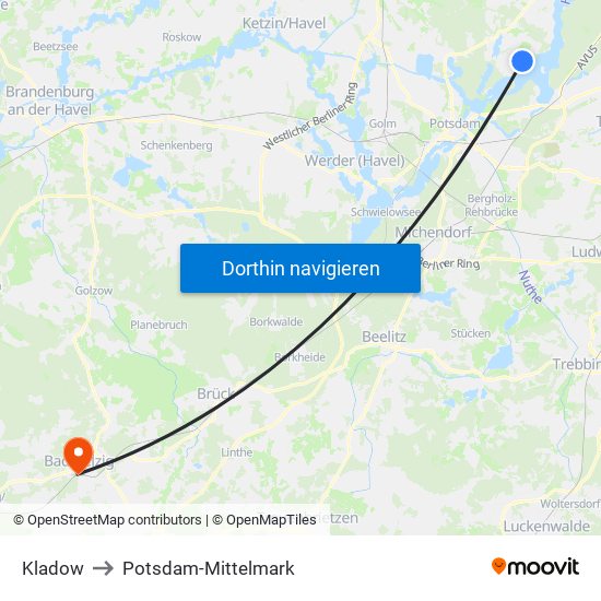 Kladow to Potsdam-Mittelmark map