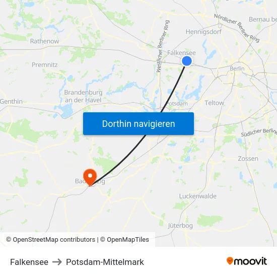 Falkensee to Potsdam-Mittelmark map
