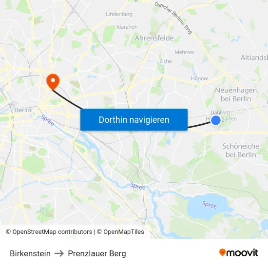 Birkenstein to Prenzlauer Berg map