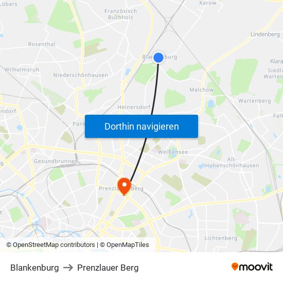 Blankenburg to Prenzlauer Berg map