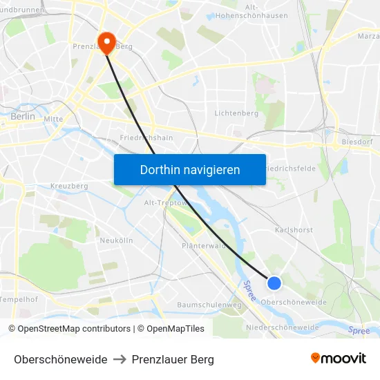 Oberschöneweide to Prenzlauer Berg map