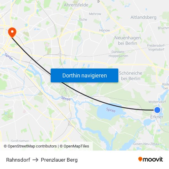 Rahnsdorf to Prenzlauer Berg map