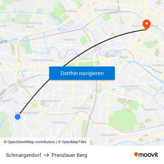 Schmargendorf to Prenzlauer Berg map