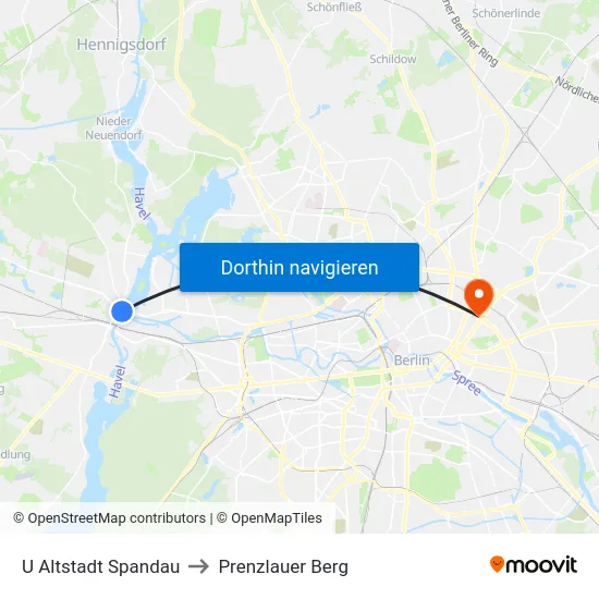 U Altstadt Spandau to Prenzlauer Berg map