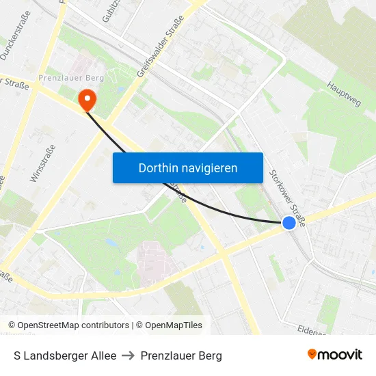 S Landsberger Allee to Prenzlauer Berg map