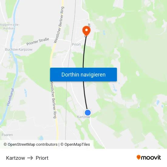 Kartzow to Priort map