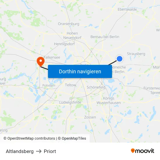 Altlandsberg to Priort map