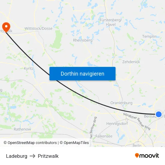Ladeburg to Pritzwalk map