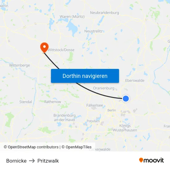 Bornicke to Pritzwalk map