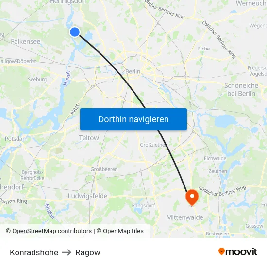 Konradshöhe to Ragow map