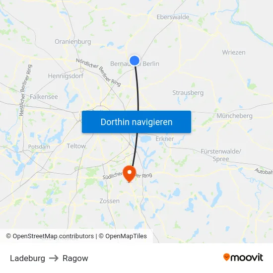 Ladeburg to Ragow map