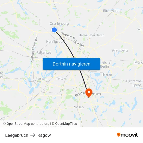 Leegebruch to Ragow map