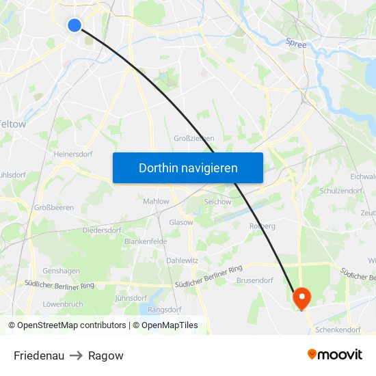 Friedenau to Ragow map