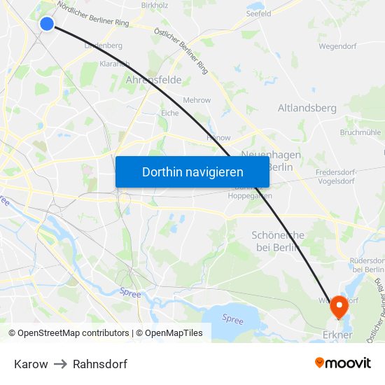 Karow to Rahnsdorf map