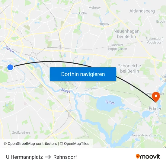 U Hermannplatz to Rahnsdorf map