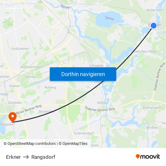 Erkner to Rangsdorf map