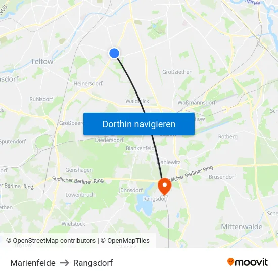 Marienfelde to Rangsdorf map