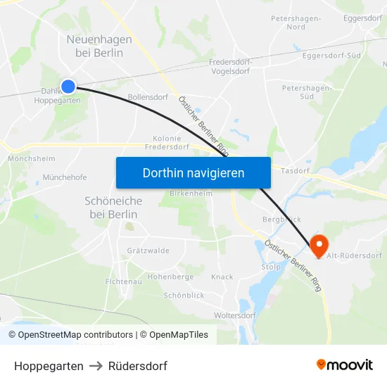 Hoppegarten to Rüdersdorf map