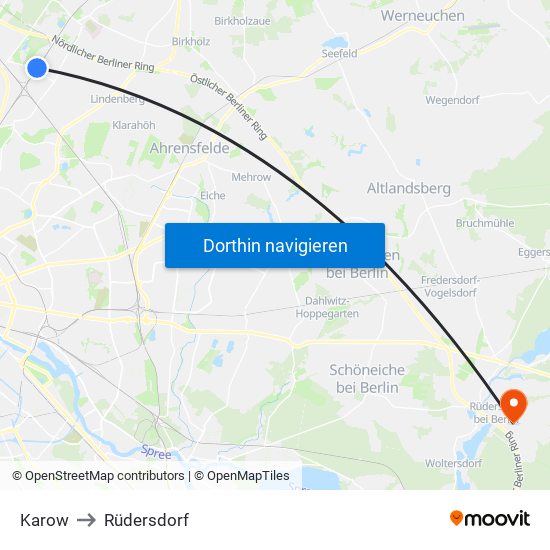 Karow to Rüdersdorf map