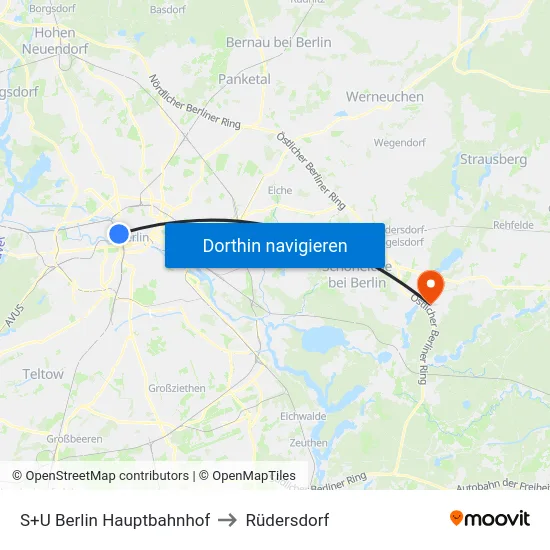 S+U Berlin Hauptbahnhof to Rüdersdorf map