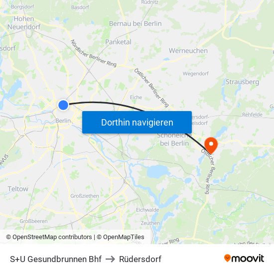 S+U Gesundbrunnen Bhf to Rüdersdorf map