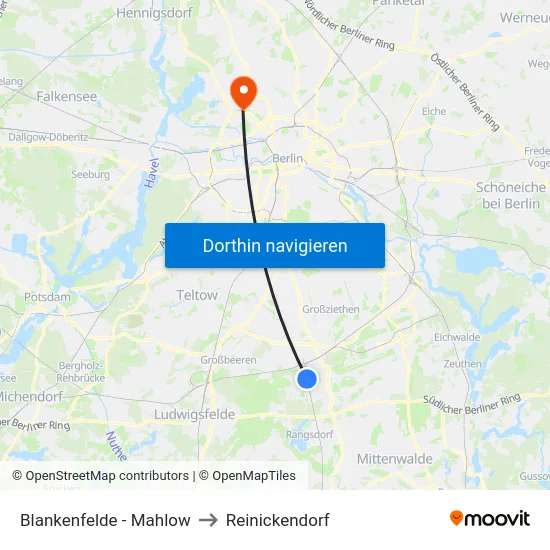 Blankenfelde - Mahlow to Reinickendorf map
