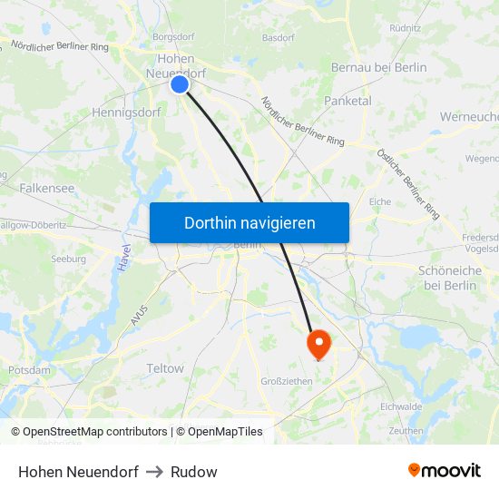 Hohen Neuendorf to Rudow map