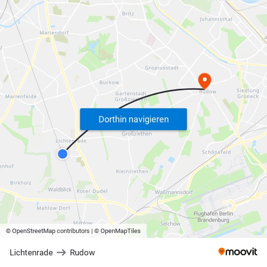 Lichtenrade to Rudow map