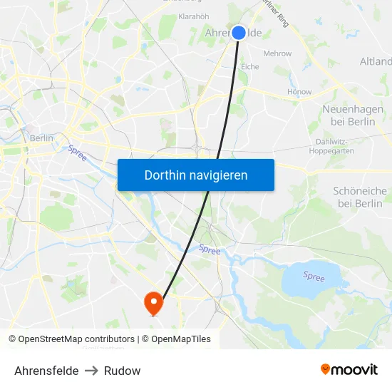 Ahrensfelde to Rudow map