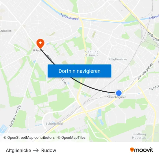 Altglienicke to Rudow map