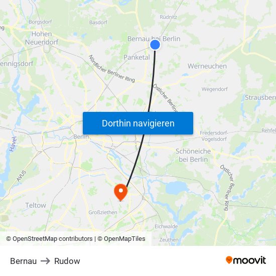 Bernau to Rudow map