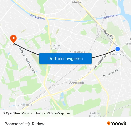 Bohnsdorf to Rudow map