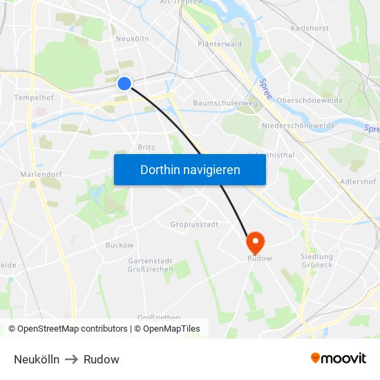 Neukölln to Rudow map