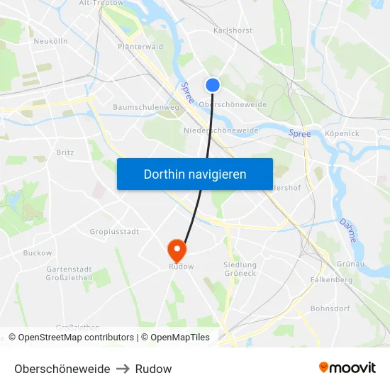 Oberschöneweide to Rudow map