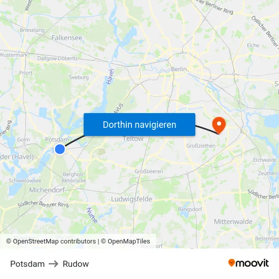 Potsdam to Rudow map