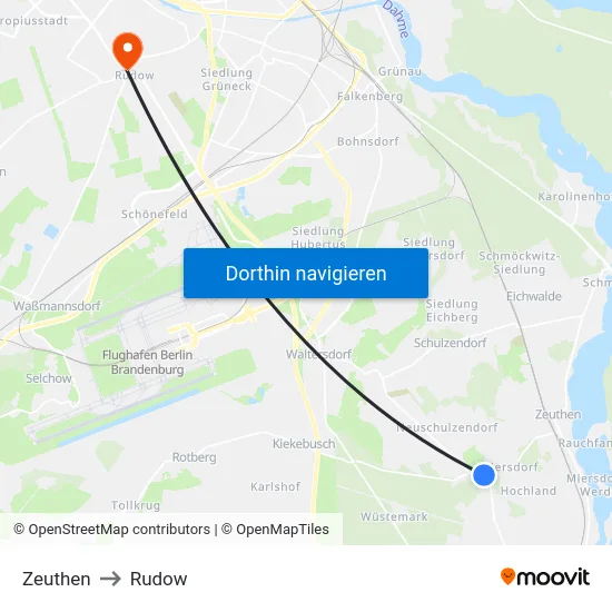 Zeuthen to Rudow map