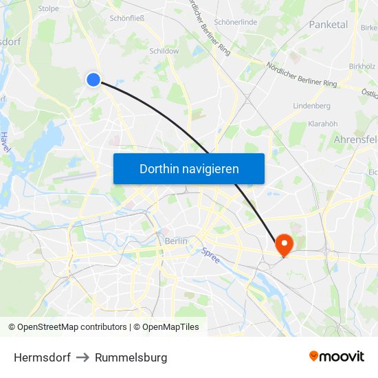 Hermsdorf to Rummelsburg map
