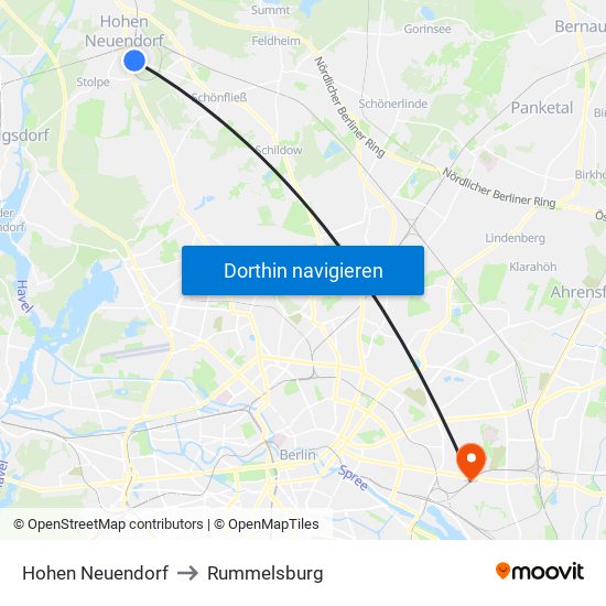 Hohen Neuendorf to Rummelsburg map