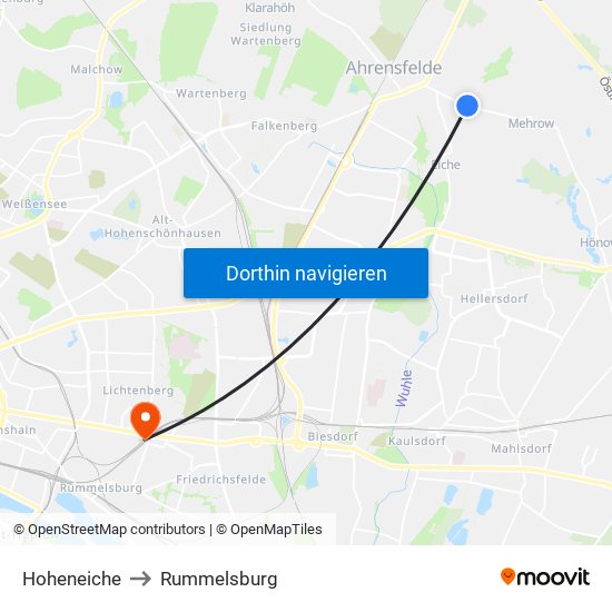 Hoheneiche to Rummelsburg map