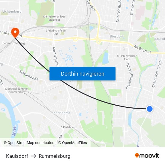 Kaulsdorf to Rummelsburg map
