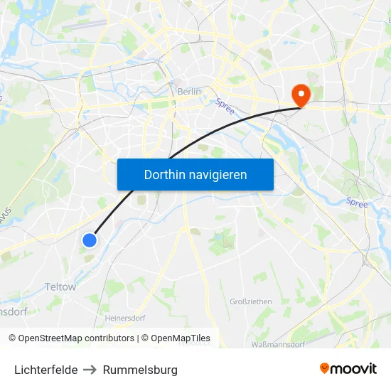 Lichterfelde to Rummelsburg map