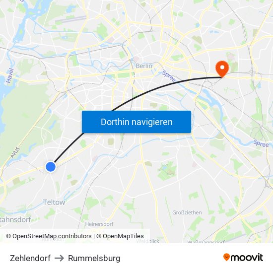 Zehlendorf to Rummelsburg map