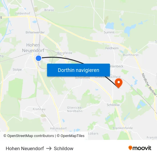 Hohen Neuendorf to Schildow map