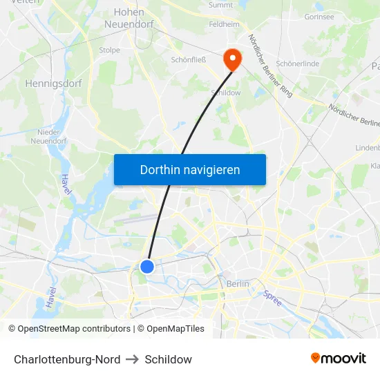 Charlottenburg-Nord to Schildow map