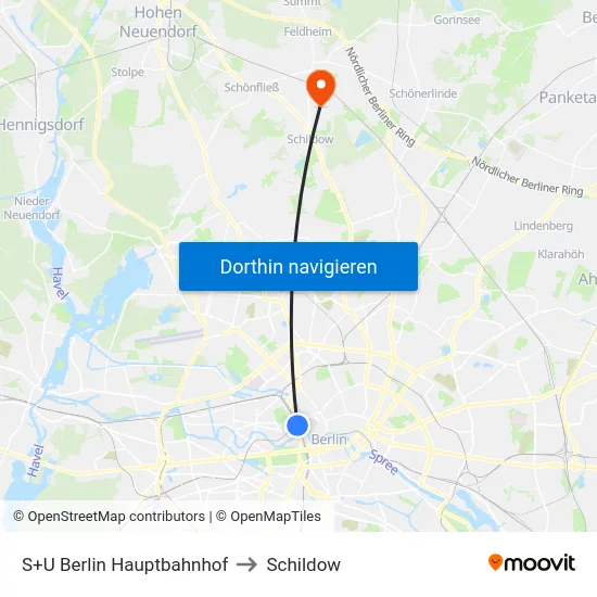 S+U Berlin Hauptbahnhof to Schildow map